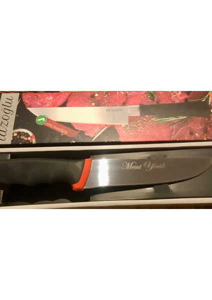 Paslanmaz Çelik Bıçak (Lazoğlu) Kişiye/isme Özel Kırmızı Siyah Sap Sap 13CM ÇELIK14CM