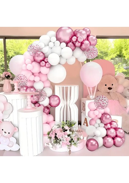 50’li Balon Zinciri Seti – Pastel Pembe, Krom Pembe, Beyaz ve Konfetili Şeffaf Balon Doğum Günü fırsatları