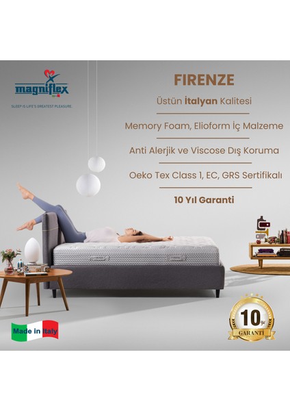 Firenze Ultra Ortopedik Memory Foam Yatak | Isı ve Ağırlık Dengeleyici Yapısı ile Lüks ve Sağlığın Buluştuğu Nokta | Made In Italy