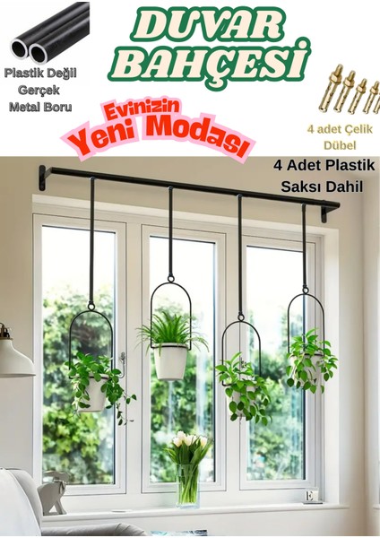 Duvarbahçesi -Tavan Bahçesi - 1 Set Asılabilir Saksılar Ve 4 Adet Plastik Saksı