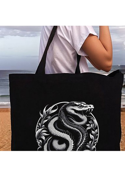 Tattoo Plaj Çantası Kanvas 48X41X10 cm Siyah fırsatları