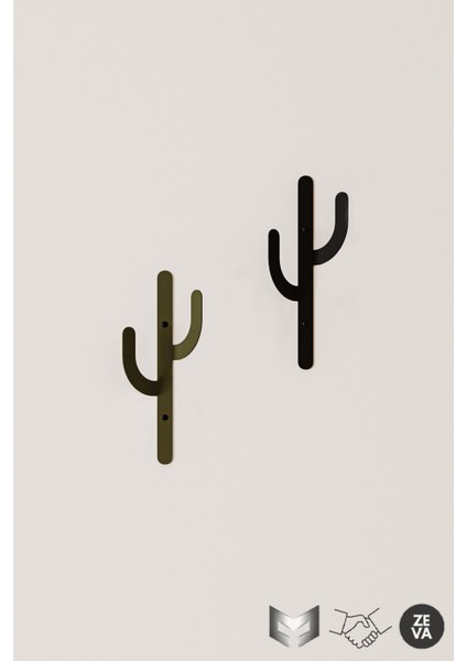 Metal Kaktüs Tasarımlı 2 Adet Askı - Dayanıklı Duvara Monte Askılık Tasarım