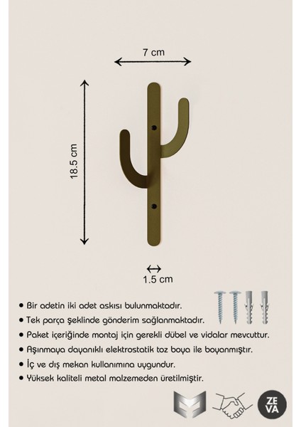 Metal Kaktüs Tasarımlı 2 Adet Askı - Dayanıklı Duvara Monte Askılık Tasarım indirimleri