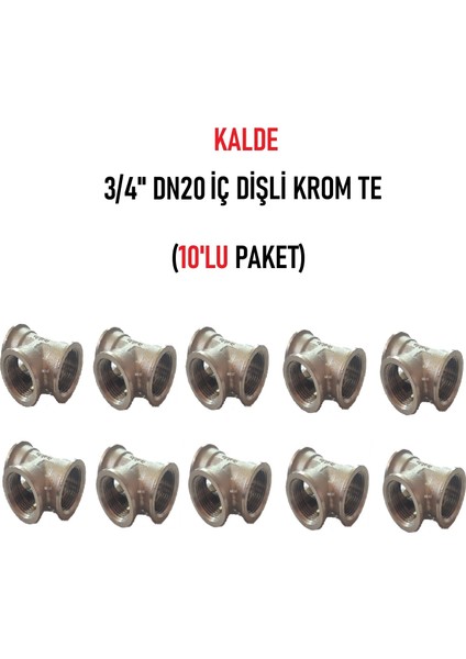 (10'lu Paket) 3/4" DN20 Iç Dişli Sarı/krom Te (Dişi) - Chrome Tee