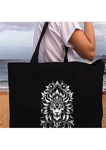 Tattoo Plaj Çantası Kanvas 48X41X10 cm Siyah fırsatları