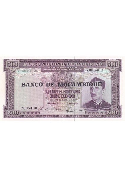Mozambik, 500 Escudos (1967) Çil Eski Yabancı Kağıt Para fiyatları