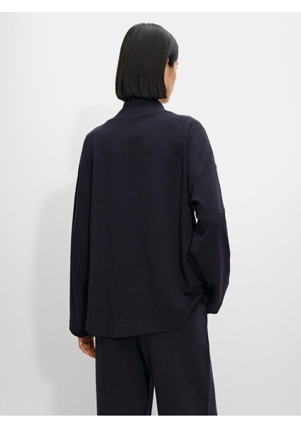 Yüksek Yaka Modal Kumaş Sweatshirt