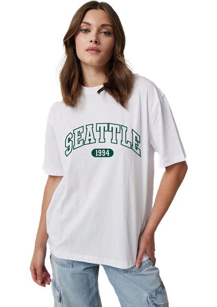 Felix Dies Beyaz Oversize Kalıp Baskılı Unisex T-Shirt