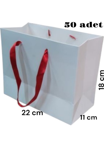 50 Adet Hediyelik Karton Çanta Kırmızı Kudela Saplı