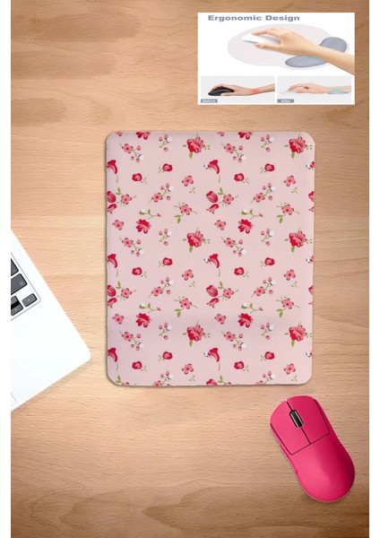 Çiçek Deseni, Kare Bilek Destekli, Konforlu Mouse Pad, Bilgisayar- Laptop Aksesuarı, Bilgisayar Faresi Pedi