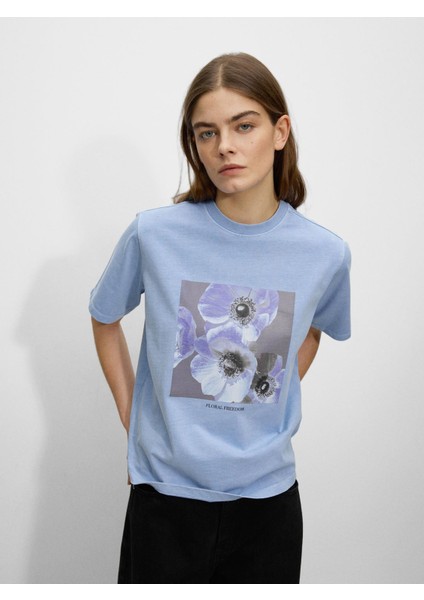 Desenli Pamuklu T-Shirt
