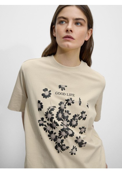 Desenli Pamuklu T-Shirt