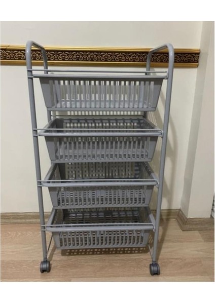4 Katlı Gri Renk Metal Gövdeli Tekerlekli Çekmeceli Sebze ve Meyvelik fiyatları