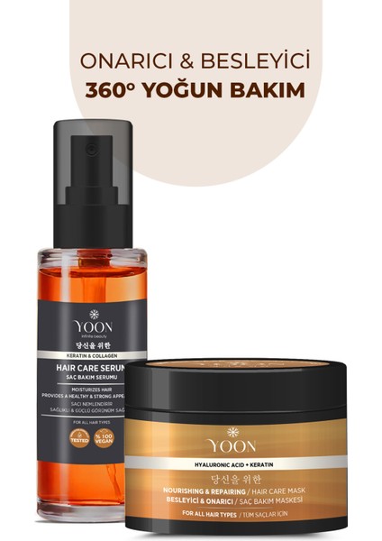 2'li Set Vegan Saç Maskesi ve Durulanmayan Saç Serumu - Yoğun Etkili Saç Bakım Kompleksi