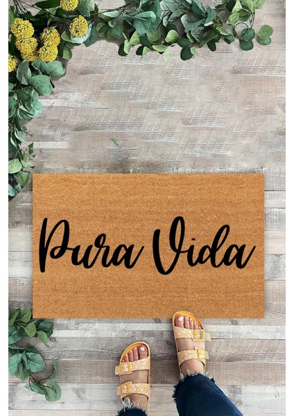 Pura Vida, Kapı Önü Paspası, Iç ve Dış Kapı Önü Çeyiz Paspası, Dijital Baskı, Dekoratif Paspas