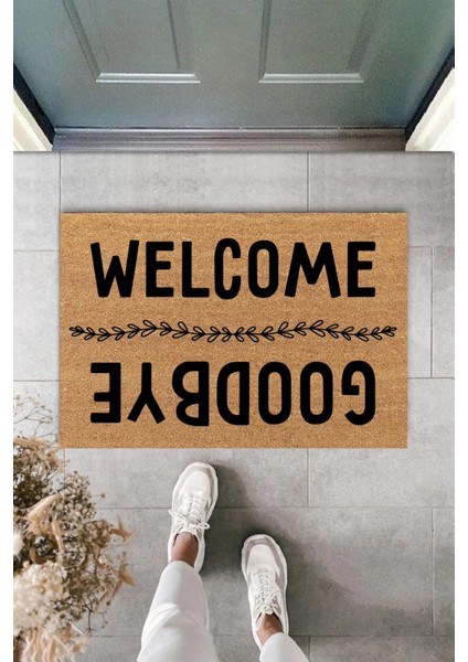 Welcome- Goodbye, Yazılı Paspas, Iç ve Dış Dekoratif Paspas,dijital Baskı Çeyiz Paspas