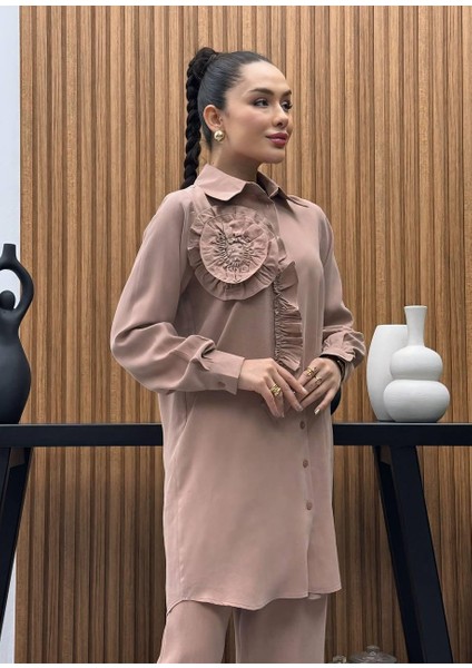 Premium Kalite Tncl Kumaş Çiçek Detaylı Ikili Takım Tesettür Takım