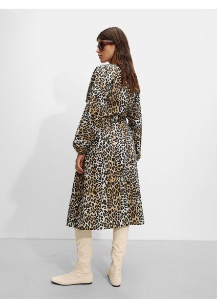 Leopar Desenli Midi Elbise