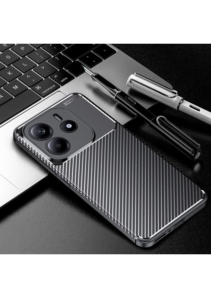 Xiaomi Redmi Note 14 5g Karbon Tasarım Silikon Kılıf Kapak Dayanıklı ve Koruyucu