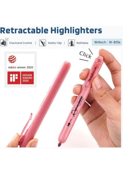 Pastel Pembe Basmalı Fosforlu Kalem W-805S