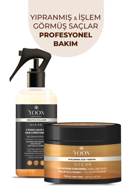 2'li Vegan Saç Bakım Spreyi & Maskesi 250ML, Hyaluronik Asit, Keratin, Kolajen ve B7 Biotinli Set