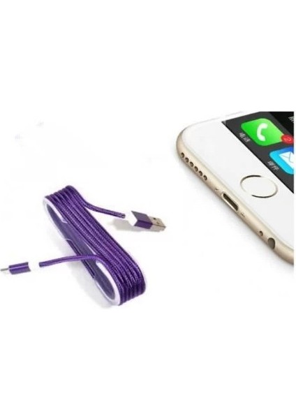 Iphone Örgü Şeklinde Renkli Çelik Şarj Data Kablosu - Mor fiyatları