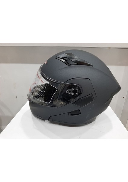 Mat Siyah Jk 902 Çene Pedli Güneş Vizörlü Çeneden Açılır Kask