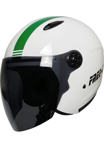 Beyaz açık kask, siyah camlı, şık ve güvenli tasarım, rahat kullanım