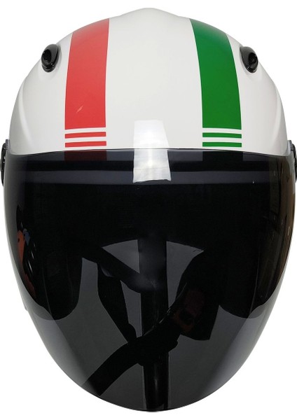 Beyaz açık kask, siyah camlı, şık ve güvenli tasarım, rahat kullanım fiyatları