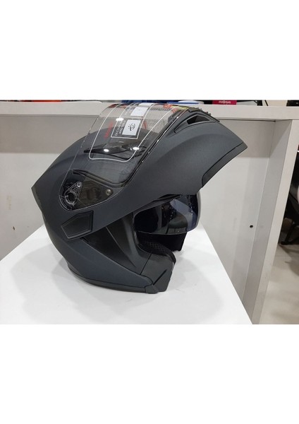 Mat Siyah Jk 902 Çene Pedli Güneş Vizörlü Çeneden Açılır Kask