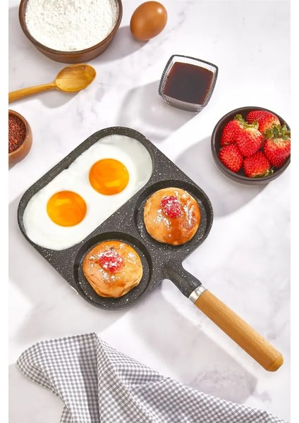 3 Gözlü Döküm Tava | Çok Amaçlı Pankek Krep Omlet Tavası