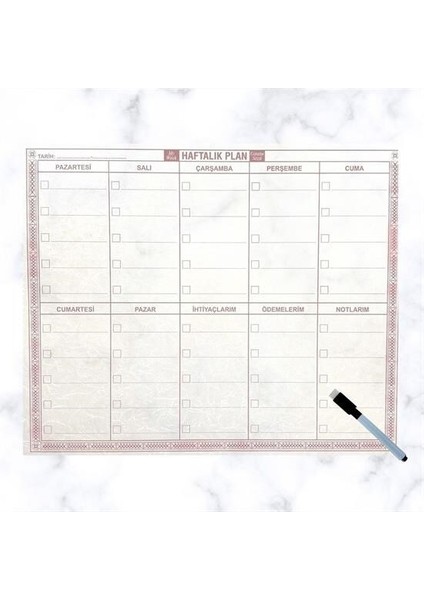 Şeffaf Kendiliğinden Yapışkanlı Kalemli Haftalık Planlayıcı 40cm-50cm