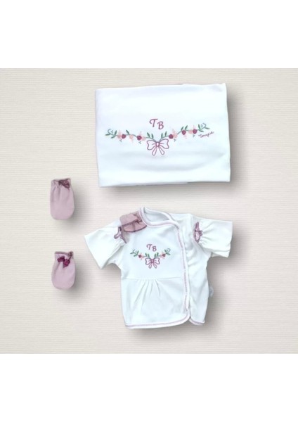 Bahar Çiçekleri Nakışlı Cotton Antibakteriyel 10LU Zıbın Takımı Hastane Çıkışı