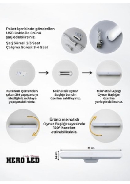 Nova Şarjlı Sensörlü Şarjlı LED Aplik