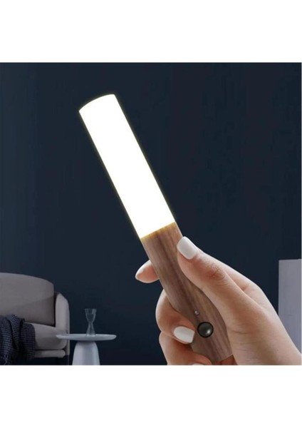 2 Adet Kumru Ahşap Renk Şarjlı Hareket Sensörlü Cata LED Duvar Aplik Günışığı