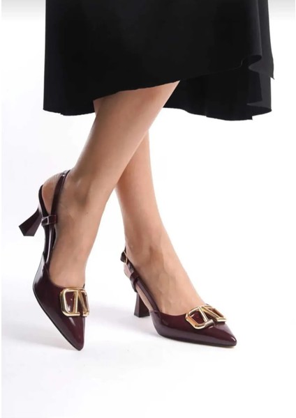 Bordo Rugan V Toka Detaylı Stiletto
