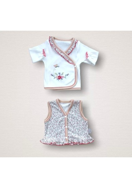 Erguvan Taç Nakışlı Cotton Antibakteriyel Kız Bebek 10LU Zıbın Takımı Hastane Çıkışı