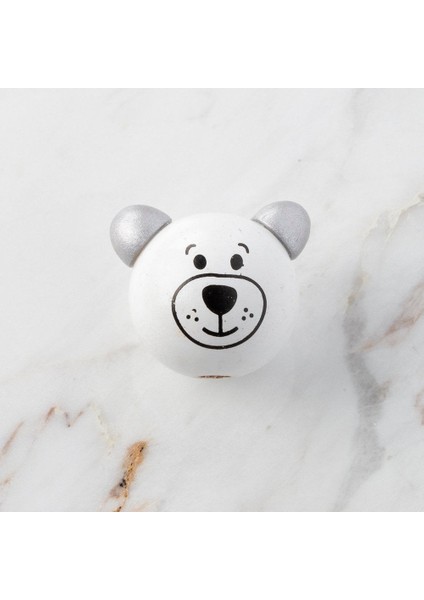 1 Adet Kulağı Gri Ayı Figürlü Ahşap Boncuk