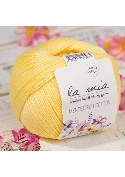 Mercerized Cotton Sarı El Örgü ipi - 177 - 33584