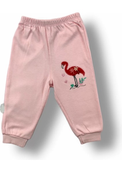 3-6 6-9 9-12 Ay Flamingo Nakışlı Uzun Kollu Sweatli 2li Kız Bebek Takımı