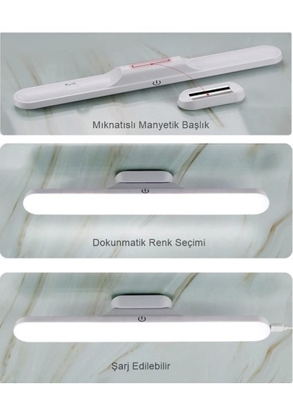 USB Şarjlı Mıknatıslı Kablosuz Mutfak Tezgah Altı Dolap Içi Kabin LED Aydınlatma Lambası 3 Renk