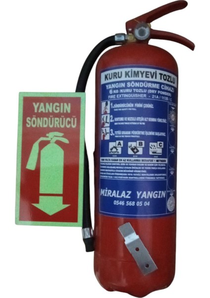 6 kg Kuru Kimyevi Yangın Söndürme Tüpü + Askı Aparatı + Fosforlu Levha