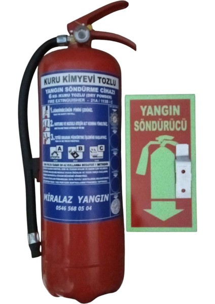 6 kg Kuru Kimyevi Yangın Söndürme Tüpü + Askı Aparatı + Fosforlu Levha modelleri
