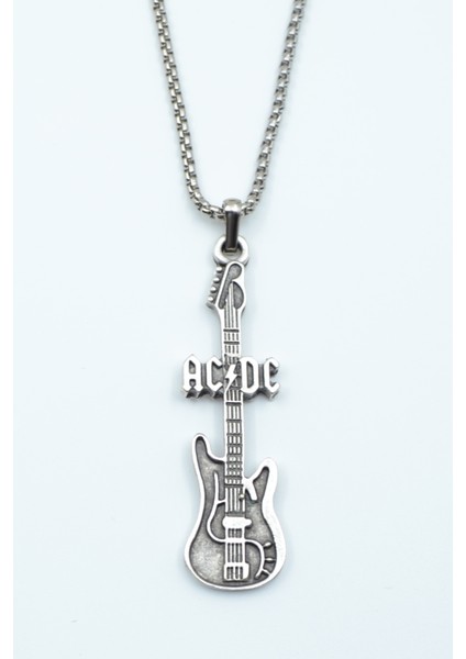 Ac/dc Elektro Gitar Örme Zincir Kolye - Gümüş Kaplama - Erkek Kadın Kolye - NO:1559