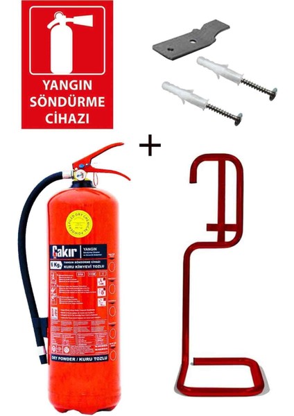 6kg Yangın Tüpü, Yangın Tüpü Levhası, Askı Aparatı, Dübel Vida ve Kare Sehpa 5li Set