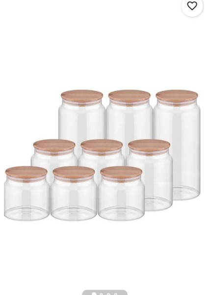 9 Adet Vakumlu Bambu Kapaklı Set 500 cc 3 ADET, 800 cc 3 ADET, 1.3 lt 3ADET