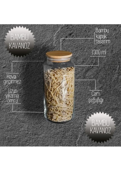 9 Adet Vakumlu Bambu Kapaklı Set 500 cc 3 ADET, 800 cc 3 ADET, 1.3 lt 3ADET