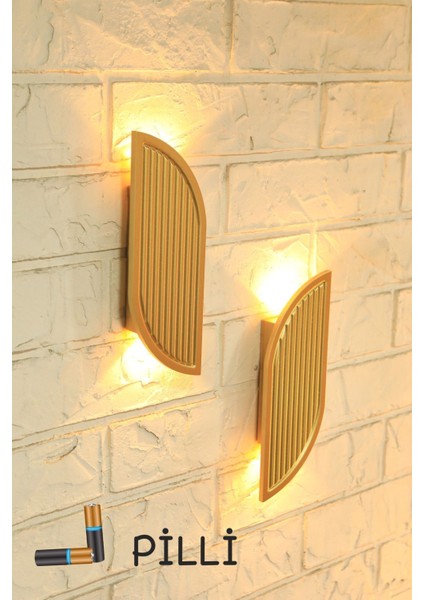 Pilli Modern Dekoratif Duvar Aydınlatması Aplik Gece Lambası Gold (2 Adet Set)