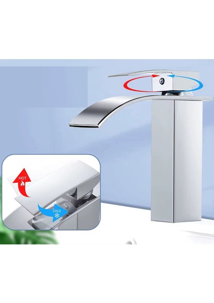Lavabo Bataryası Şelale Kare Gövde Eğimli Havza Banyo Armatür Çift Giriş Musluk Lüks Ergonamik Krom / Siyah / Mat Altın / Inox fırsatları