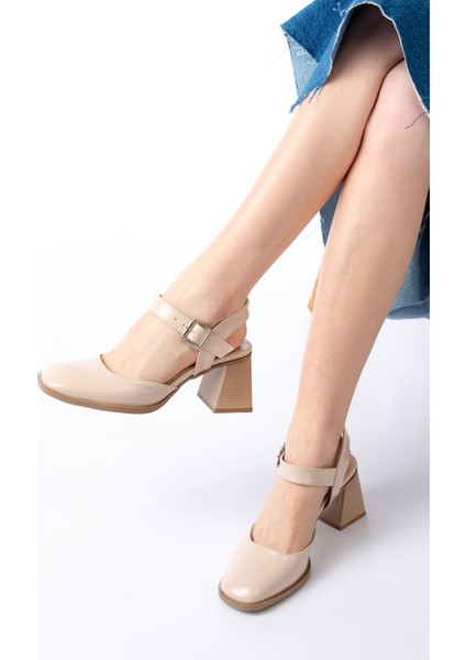İNF-40450 Bej Rugan Günlük Arkası Açık Topuklu Bayan Ayakkabı